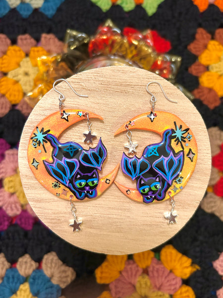 Cat Bat Jumps Over the Moon Earrings