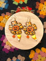 Candy Corn Pumpkin Flower Earrings