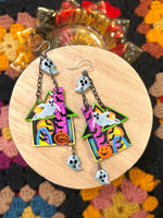 Spooky Ghost Haunted House Earrings