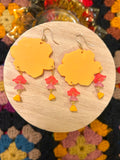 Orange Peony Flower Earrings