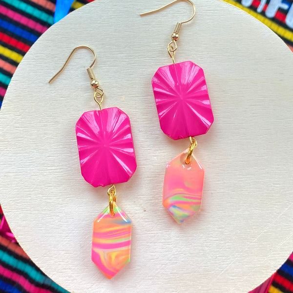Neon Swirl Pink Earrings