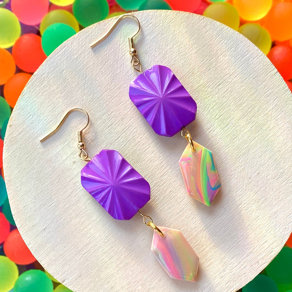 Neon Swirl Purple Earrings