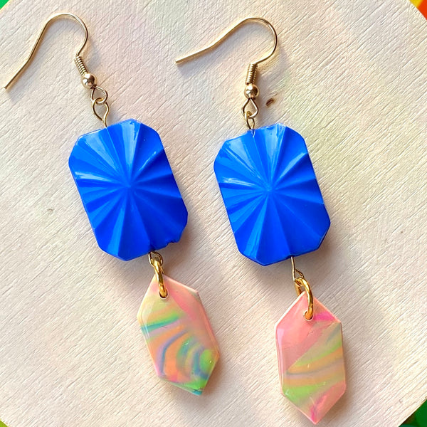 Neon Swirl Blue Earrings