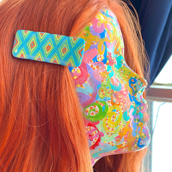Rainbow Geometric Turquoise Hair Clip